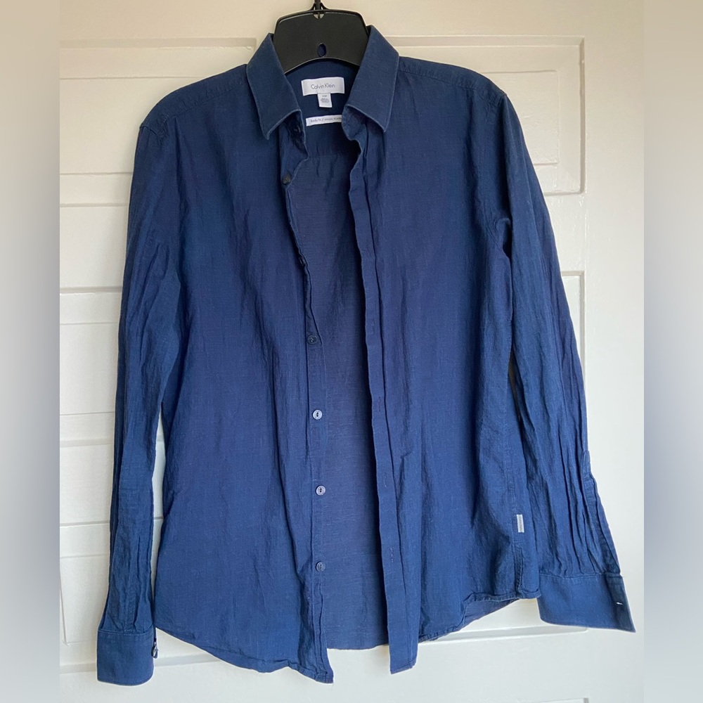 Calvin Klein, small bodyfit button down shirt, dark blue